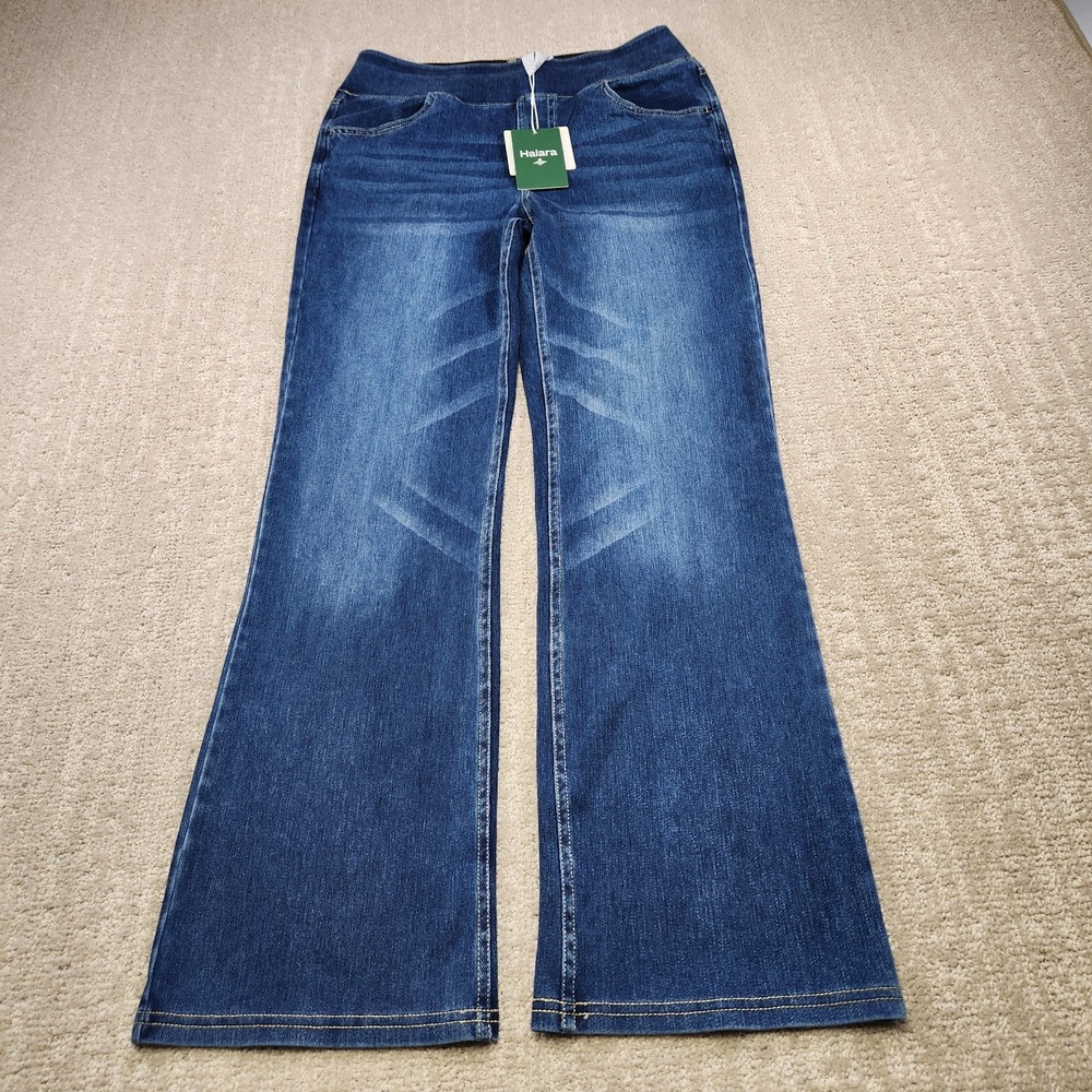 Halara Jeans Women Medium Petite Flare Leg Flex Denim High Waisted Stretch NEW